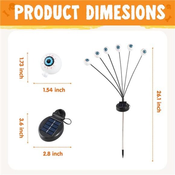 Halloween Decorations Outdoor Solar Scary Eyeball Lights, 2 Pcs 12LEDs - Picture 2 of 8